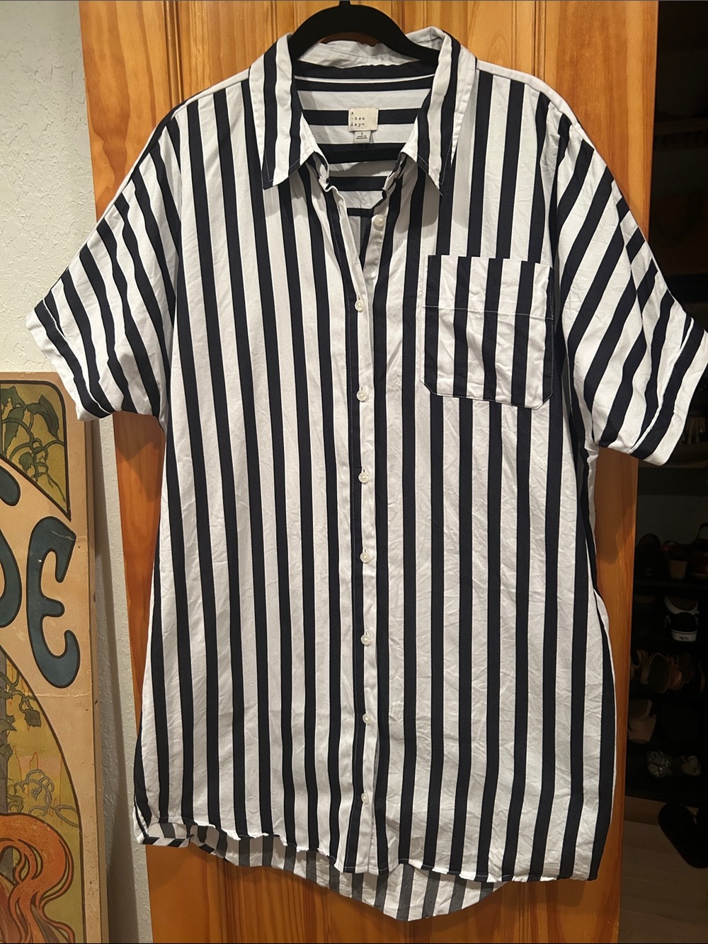 Target a new day Striped Short-Sleeve Button-Up Shirt Dress - Black & White